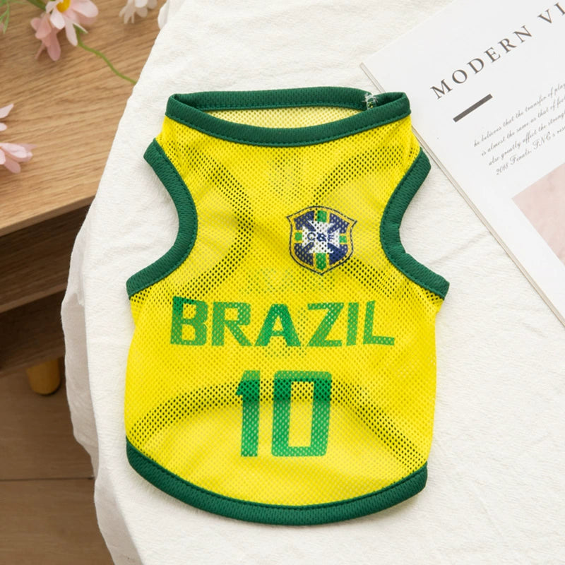 Summer mesh pet ball clothing Pug Fa Dou cat dog clothes Teddy bear T-shirt jersey vest thin