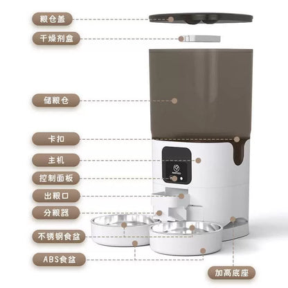 The manufacturer's new double bowl automatic feeder cat timing quantitative stainless steel bowl intelligent double bowl feeding