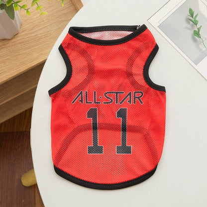 Summer mesh pet ball clothing Pug Fa Dou cat dog clothes Teddy bear T-shirt jersey vest thin